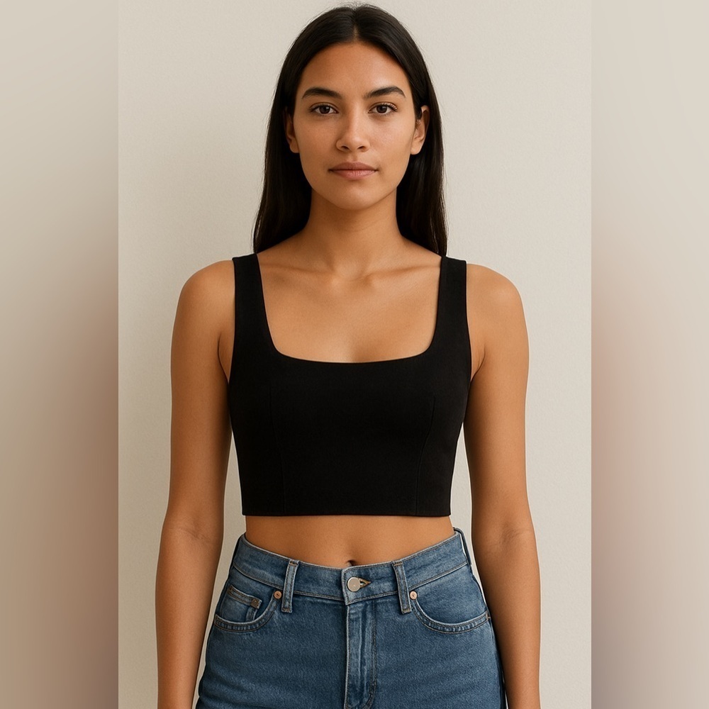 Mossimo Dutti Cropped Black Zipper Back Closure Dress Top Size Small
